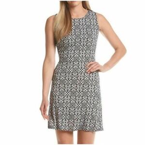 AGB Womens Black White Pattern Sleeveless Stretch Back Zip Plus Size Dress Sz 20